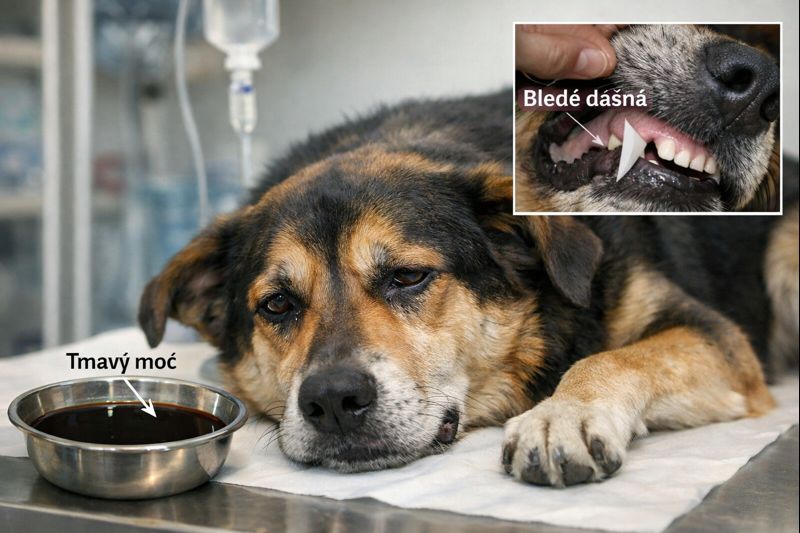 Chorý pes s babeziozou a príznaky choroby po uhryznutí kliešťom